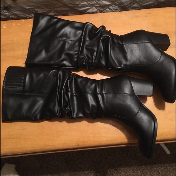 LAST-Vegan Leather Slouch Knee Boots - Picture 4 of 4